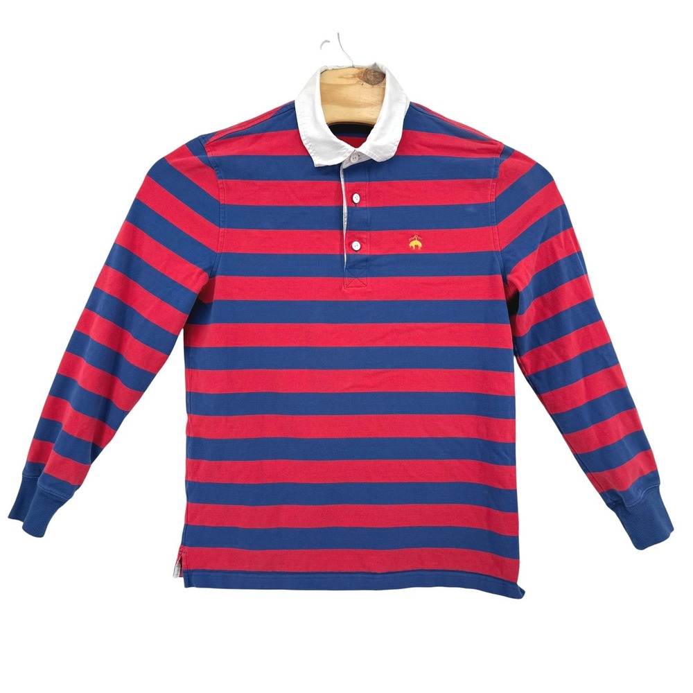Brooks Brothers Men M Red Blue Striped Long Sleeve Rugby Shirt Cotton Blokecore